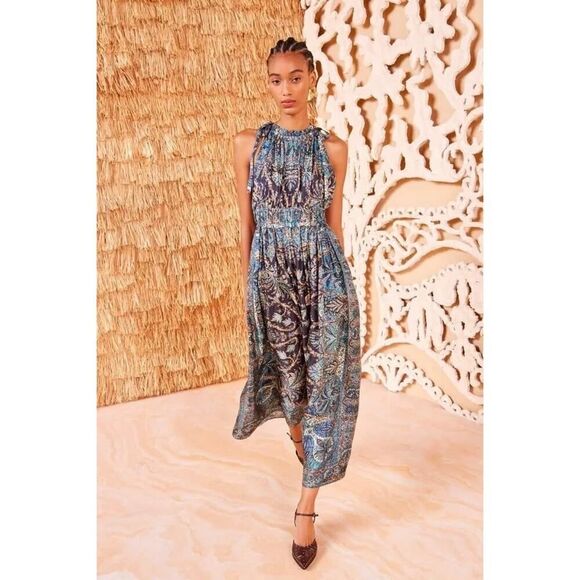 Ulla Johnson Joni Silk printed dress blue US4